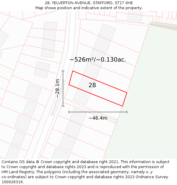 28, YELVERTON AVENUE, STAFFORD, ST17 0HE: Plot and title map