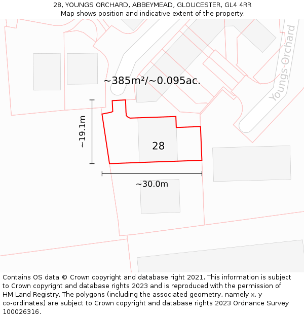 28, YOUNGS ORCHARD, ABBEYMEAD, GLOUCESTER, GL4 4RR: Plot and title map