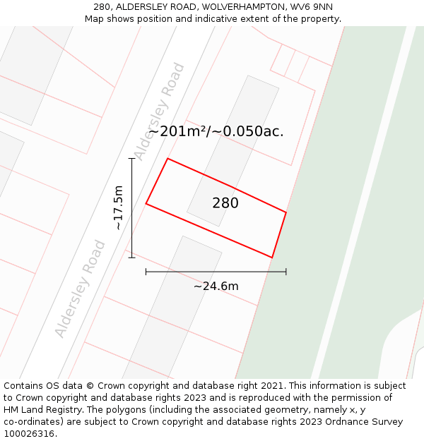 280, ALDERSLEY ROAD, WOLVERHAMPTON, WV6 9NN: Plot and title map