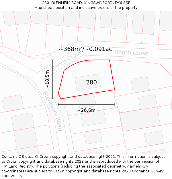 280, BLENHEIM ROAD, KINGSWINFORD, DY6 8SR: Plot and title map