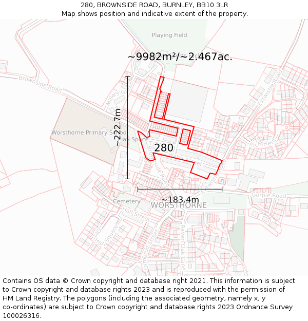 280, BROWNSIDE ROAD, BURNLEY, BB10 3LR: Plot and title map