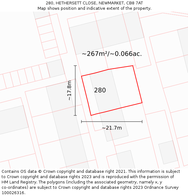 280, HETHERSETT CLOSE, NEWMARKET, CB8 7AT: Plot and title map