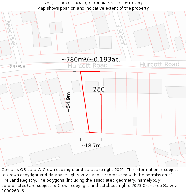 280, HURCOTT ROAD, KIDDERMINSTER, DY10 2RQ: Plot and title map