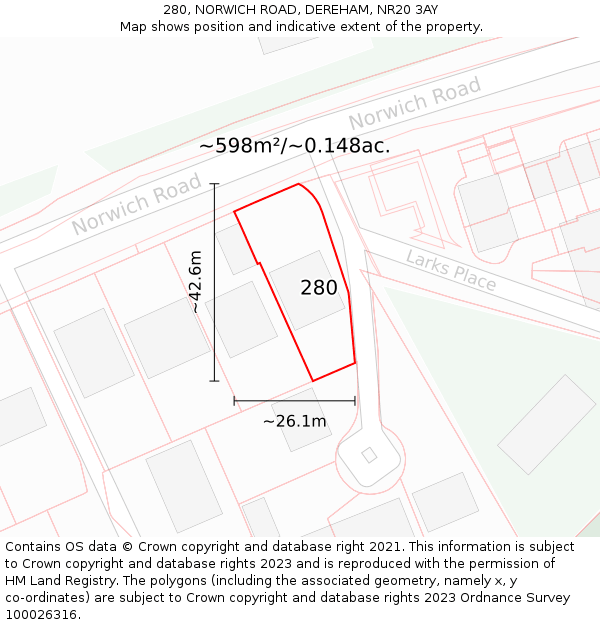 280, NORWICH ROAD, DEREHAM, NR20 3AY: Plot and title map