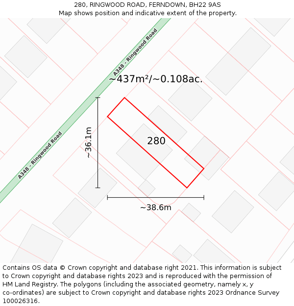 280, RINGWOOD ROAD, FERNDOWN, BH22 9AS: Plot and title map