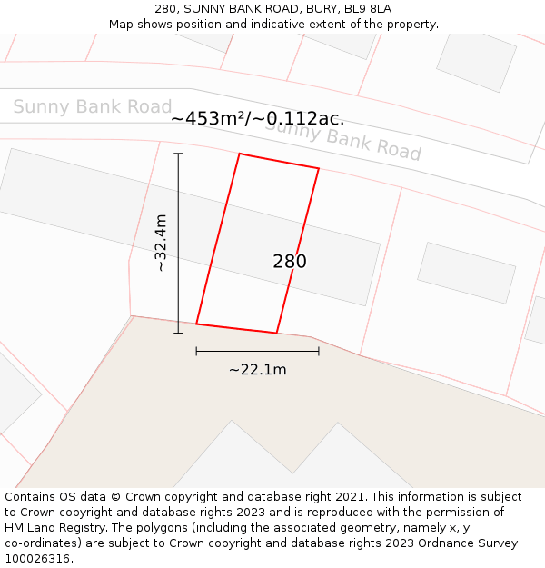 280, SUNNY BANK ROAD, BURY, BL9 8LA: Plot and title map