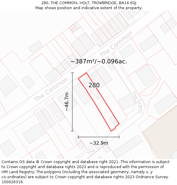 280, THE COMMON, HOLT, TROWBRIDGE, BA14 6QJ: Plot and title map