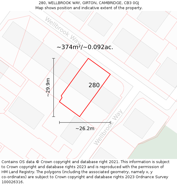 280, WELLBROOK WAY, GIRTON, CAMBRIDGE, CB3 0GJ: Plot and title map