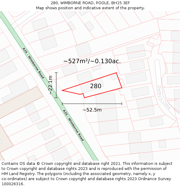 280, WIMBORNE ROAD, POOLE, BH15 3EF: Plot and title map