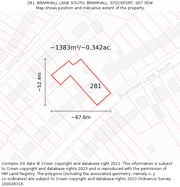 281, BRAMHALL LANE SOUTH, BRAMHALL, STOCKPORT, SK7 3DW: Plot and title map