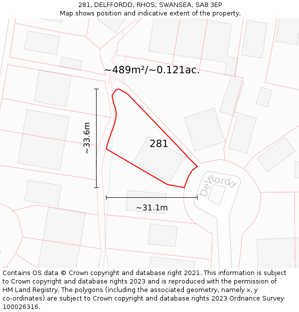 281, DELFFORDD, RHOS, SWANSEA, SA8 3EP: Plot and title map