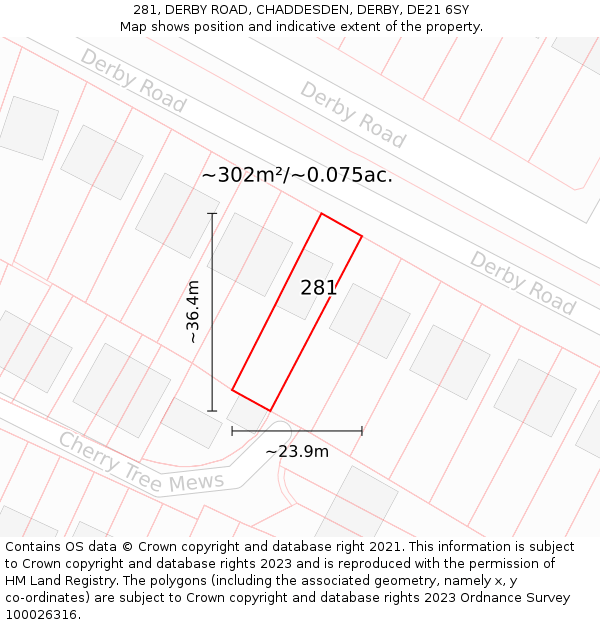 281, DERBY ROAD, CHADDESDEN, DERBY, DE21 6SY: Plot and title map