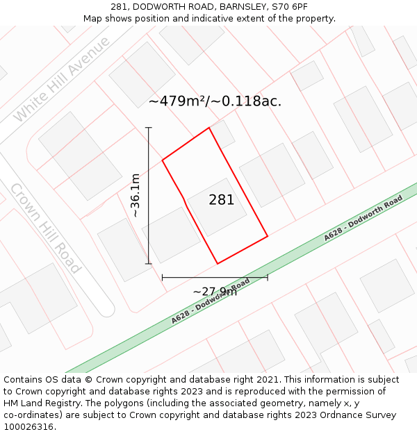 281, DODWORTH ROAD, BARNSLEY, S70 6PF: Plot and title map