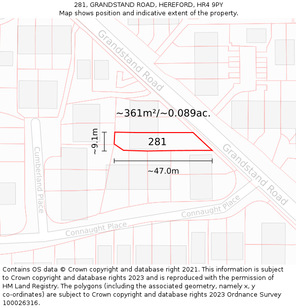 281, GRANDSTAND ROAD, HEREFORD, HR4 9PY: Plot and title map