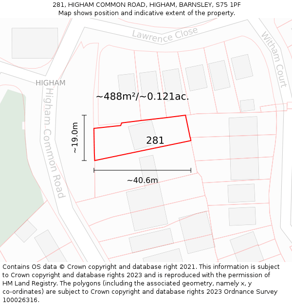 281, HIGHAM COMMON ROAD, HIGHAM, BARNSLEY, S75 1PF: Plot and title map