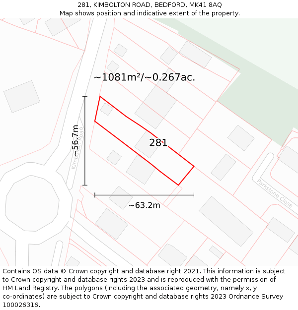 281, KIMBOLTON ROAD, BEDFORD, MK41 8AQ: Plot and title map