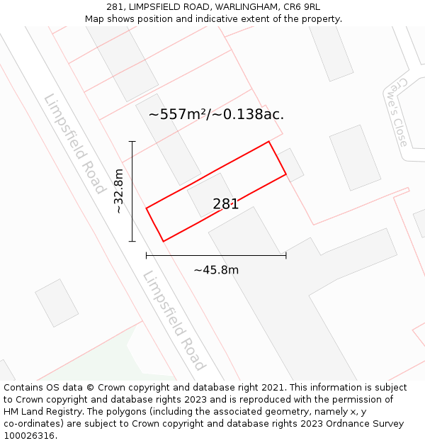 281, LIMPSFIELD ROAD, WARLINGHAM, CR6 9RL: Plot and title map