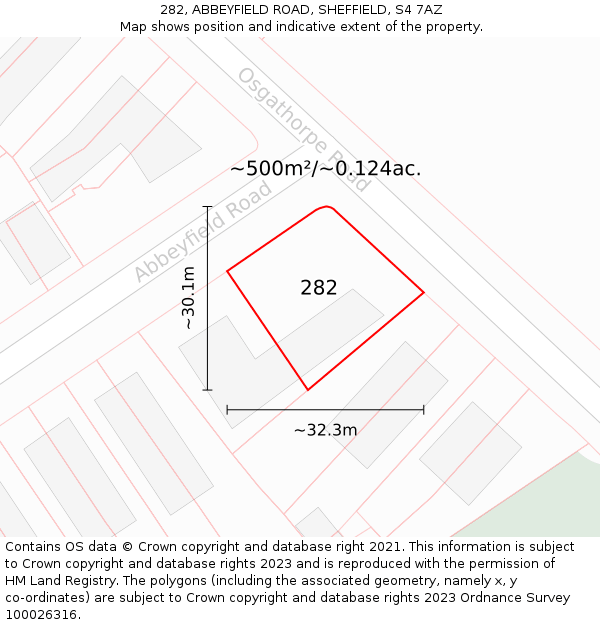282, ABBEYFIELD ROAD, SHEFFIELD, S4 7AZ: Plot and title map