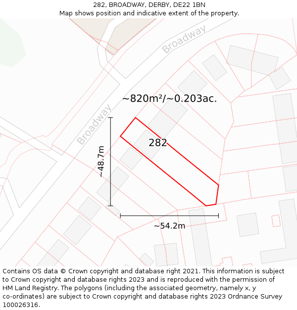 282, BROADWAY, DERBY, DE22 1BN: Plot and title map