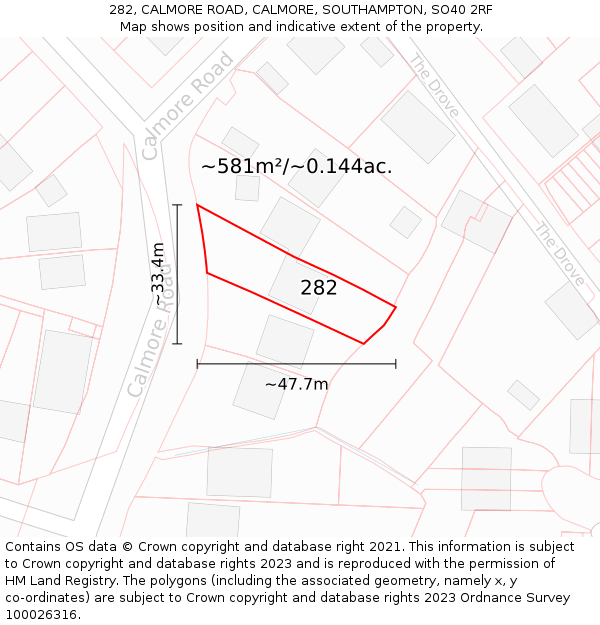 282, CALMORE ROAD, CALMORE, SOUTHAMPTON, SO40 2RF: Plot and title map