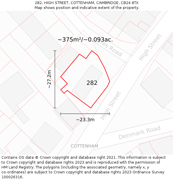 282, HIGH STREET, COTTENHAM, CAMBRIDGE, CB24 8TX: Plot and title map