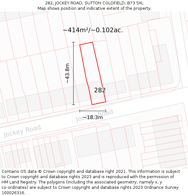 282, JOCKEY ROAD, SUTTON COLDFIELD, B73 5XL: Plot and title map