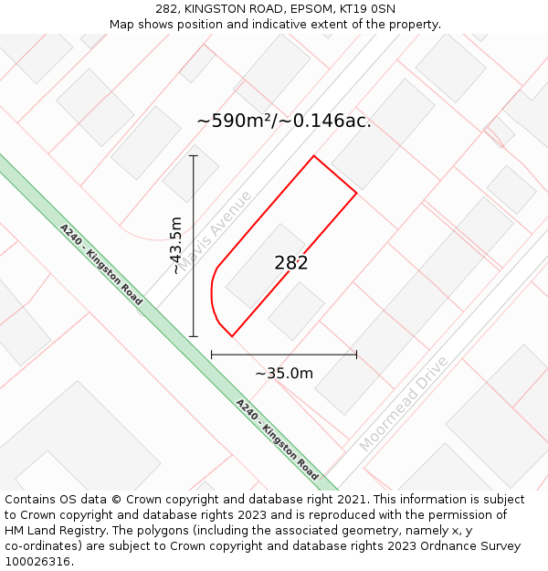 282, KINGSTON ROAD, EPSOM, KT19 0SN: Plot and title map