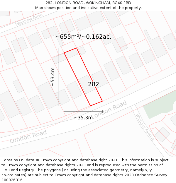 282, LONDON ROAD, WOKINGHAM, RG40 1RD: Plot and title map