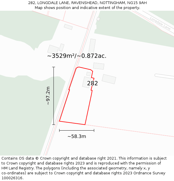 282, LONGDALE LANE, RAVENSHEAD, NOTTINGHAM, NG15 9AH: Plot and title map