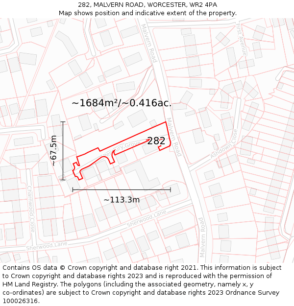 282, MALVERN ROAD, WORCESTER, WR2 4PA: Plot and title map
