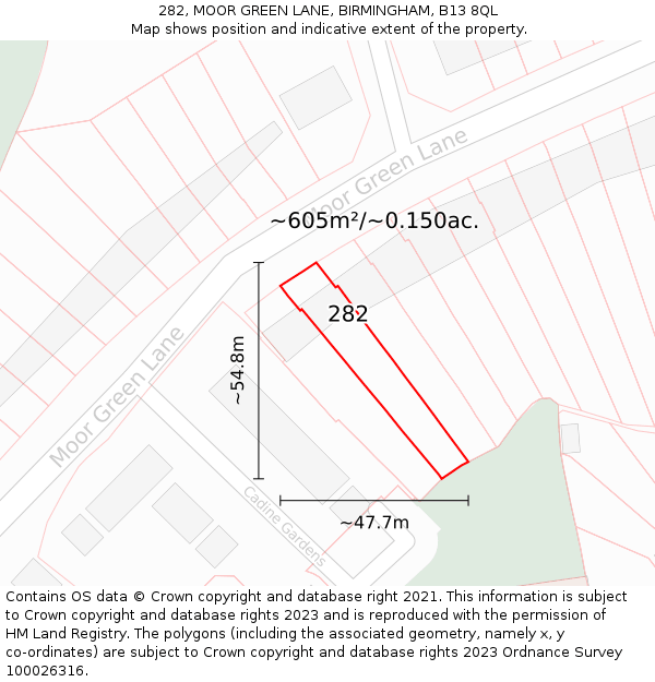 282, MOOR GREEN LANE, BIRMINGHAM, B13 8QL: Plot and title map