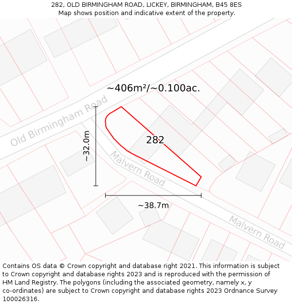 282, OLD BIRMINGHAM ROAD, LICKEY, BIRMINGHAM, B45 8ES: Plot and title map
