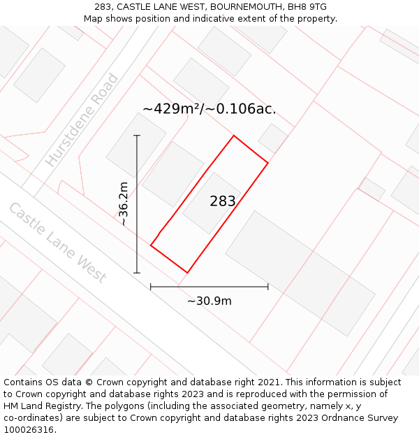 283, CASTLE LANE WEST, BOURNEMOUTH, BH8 9TG: Plot and title map