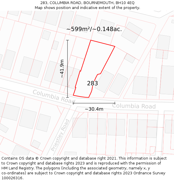283, COLUMBIA ROAD, BOURNEMOUTH, BH10 4EQ: Plot and title map