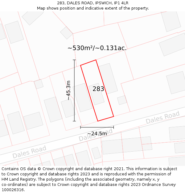 283, DALES ROAD, IPSWICH, IP1 4LR: Plot and title map