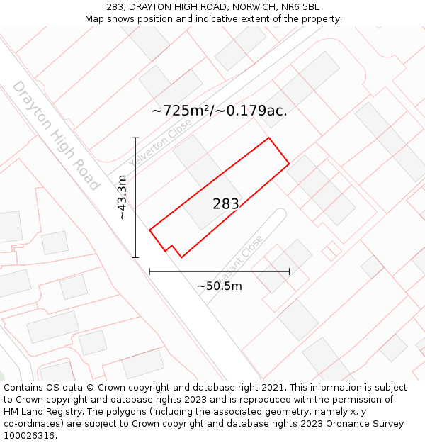 283, DRAYTON HIGH ROAD, NORWICH, NR6 5BL: Plot and title map