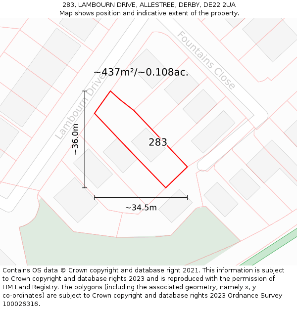 283, LAMBOURN DRIVE, ALLESTREE, DERBY, DE22 2UA: Plot and title map