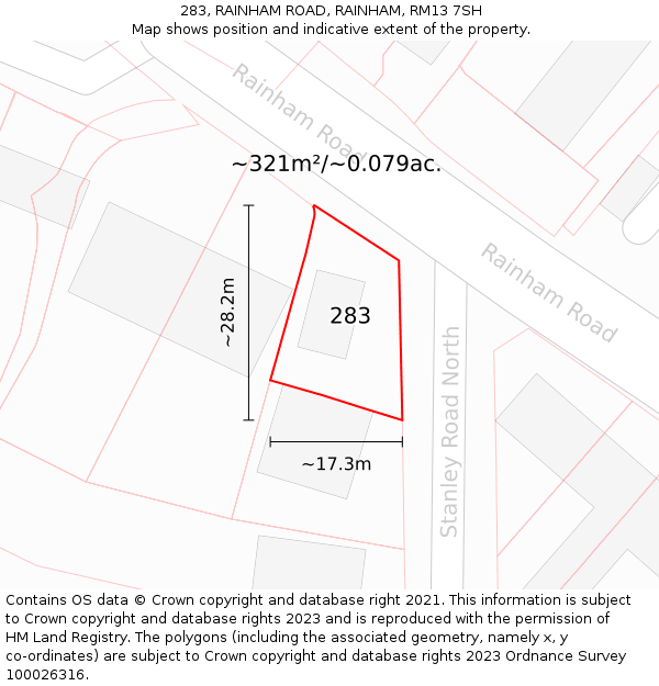 283, RAINHAM ROAD, RAINHAM, RM13 7SH: Plot and title map