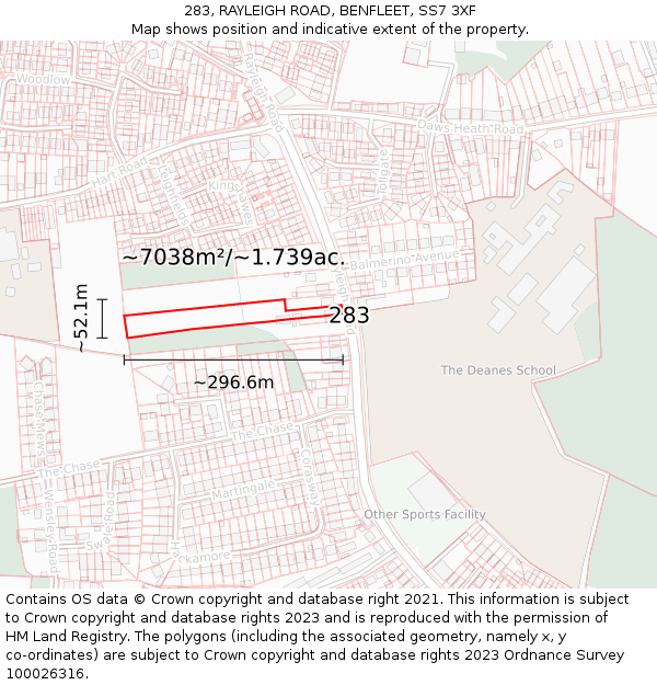 283, RAYLEIGH ROAD, BENFLEET, SS7 3XF: Plot and title map