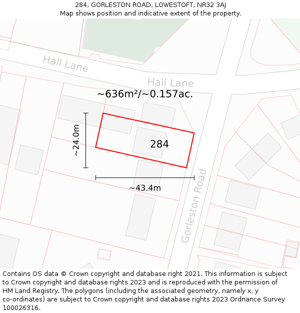 284, GORLESTON ROAD, LOWESTOFT, NR32 3AJ: Plot and title map