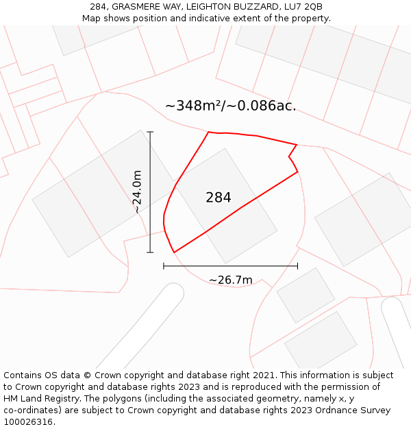 284, GRASMERE WAY, LEIGHTON BUZZARD, LU7 2QB: Plot and title map