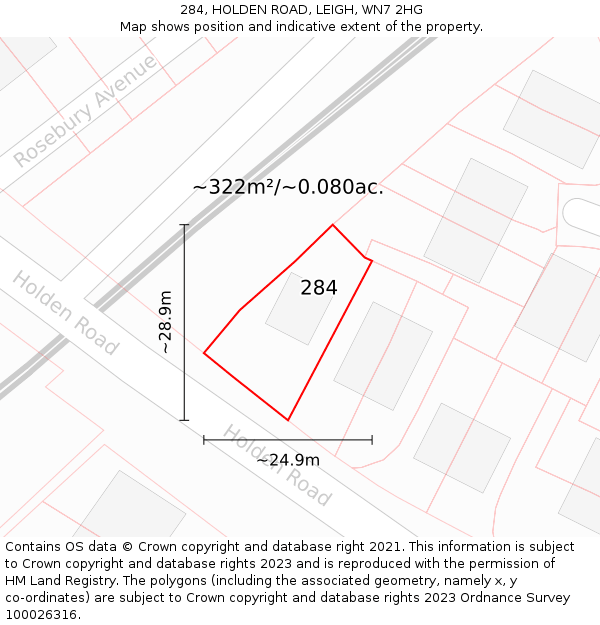 284, HOLDEN ROAD, LEIGH, WN7 2HG: Plot and title map