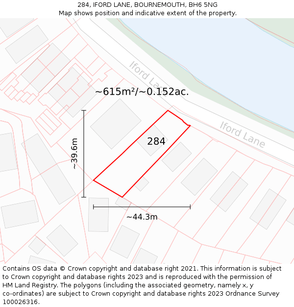 284, IFORD LANE, BOURNEMOUTH, BH6 5NG: Plot and title map