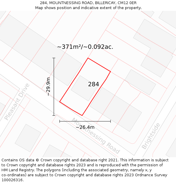 284, MOUNTNESSING ROAD, BILLERICAY, CM12 0ER: Plot and title map