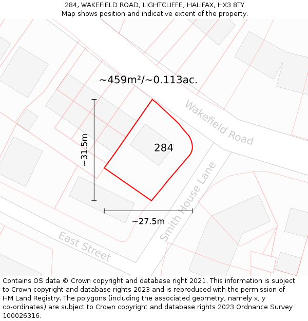 284, WAKEFIELD ROAD, LIGHTCLIFFE, HALIFAX, HX3 8TY: Plot and title map