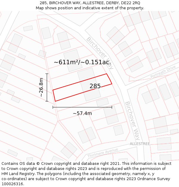 285, BIRCHOVER WAY, ALLESTREE, DERBY, DE22 2RQ: Plot and title map