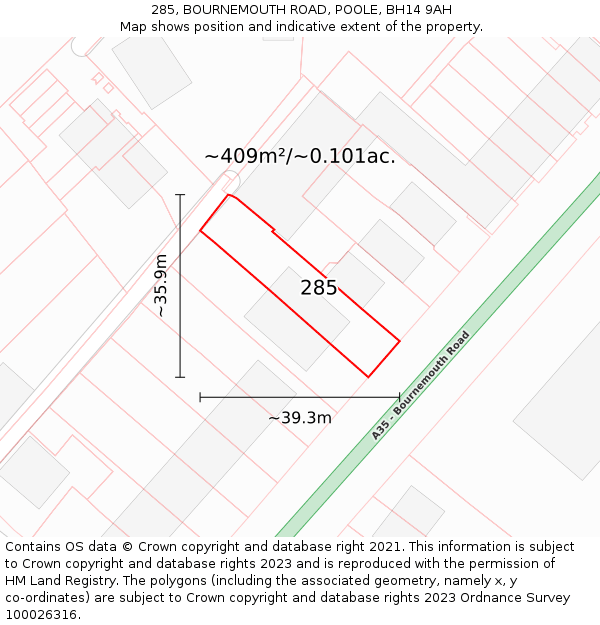285, BOURNEMOUTH ROAD, POOLE, BH14 9AH: Plot and title map