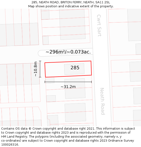285, NEATH ROAD, BRITON FERRY, NEATH, SA11 2SL: Plot and title map