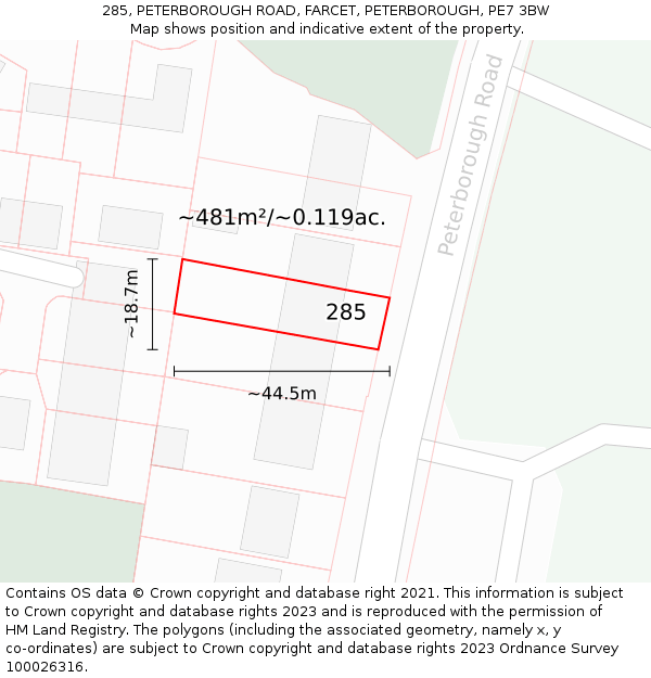 285, PETERBOROUGH ROAD, FARCET, PETERBOROUGH, PE7 3BW: Plot and title map
