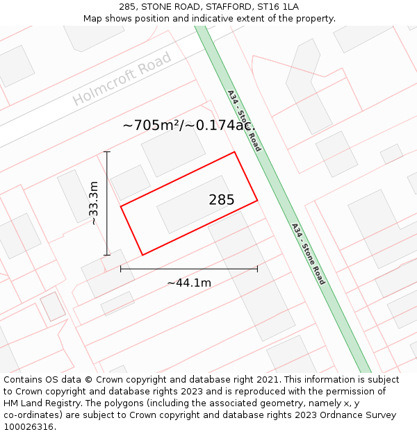 285, STONE ROAD, STAFFORD, ST16 1LA: Plot and title map